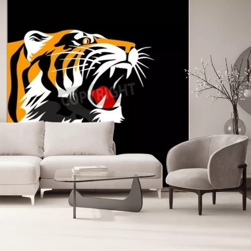 Papier peint  Tigre dessin sur fond noir