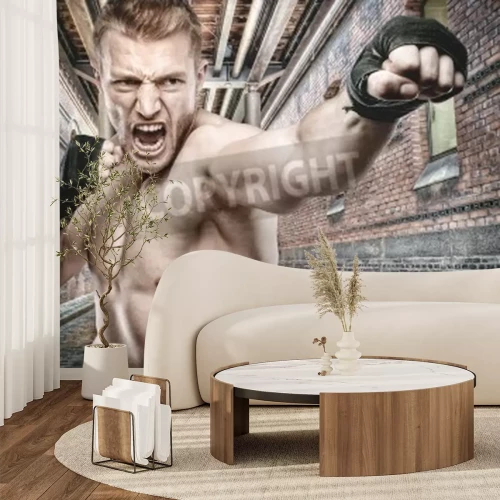 Papier peint  Boxe 3d dans un couloir en brique