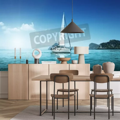 Papier peint  Voilier environnement bleu