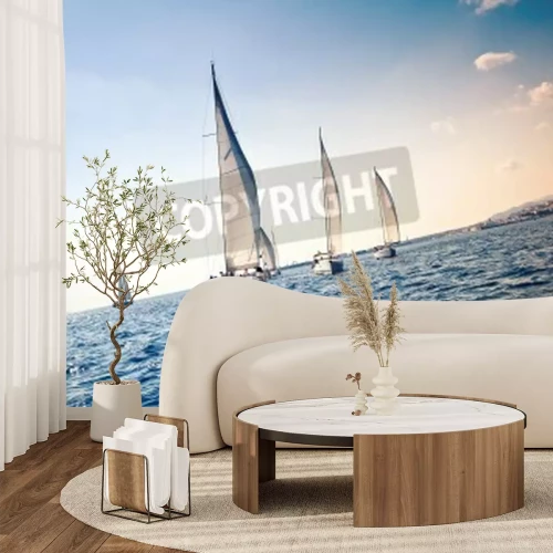 Papier peint  Voiliers blancs sur la mer