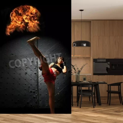 Papier peint  Boxeuse sur fond noir