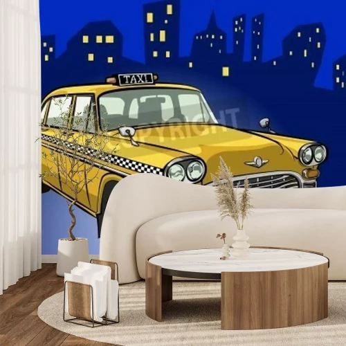 Papier peint  Taxi peint sur fond de la ville