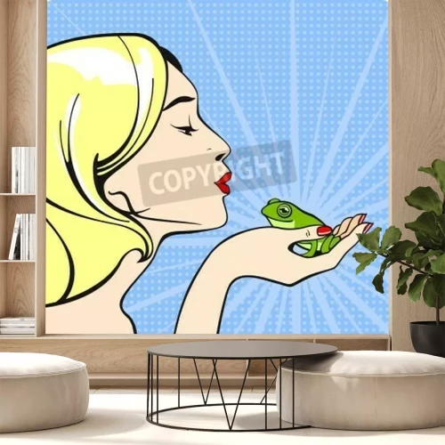 Papier peint  Femme qui embrasse une grenouille pop art