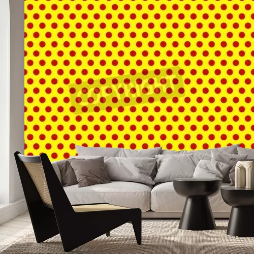 Papier peint  Points rouges sur fond jaune