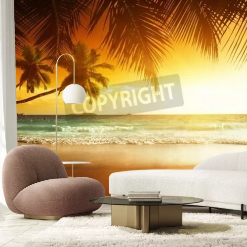 Papier peint  Coucher de soleil orange sur les tropiques