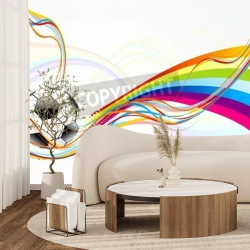 Papier peint  Football sur un ruban arc-en-ciel