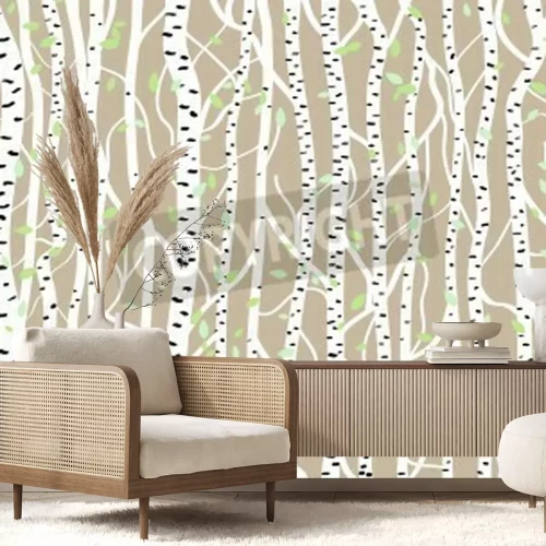 Papier peint  Bouleaux graphiques sur fond beige