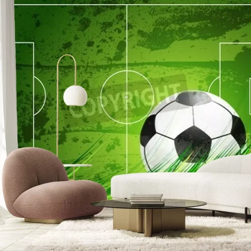 Papier peint  Dessin de terrain vert et ballon de foot