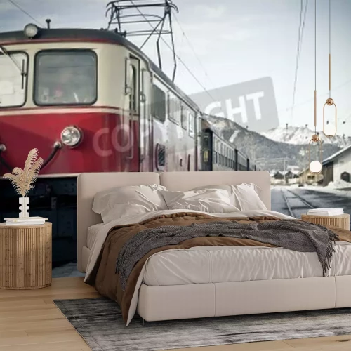 Papier peint  Train en gare dans les montagnes