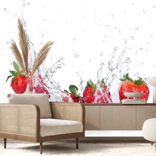 Sticker  Fresh Strawberries avec les projections d'eau