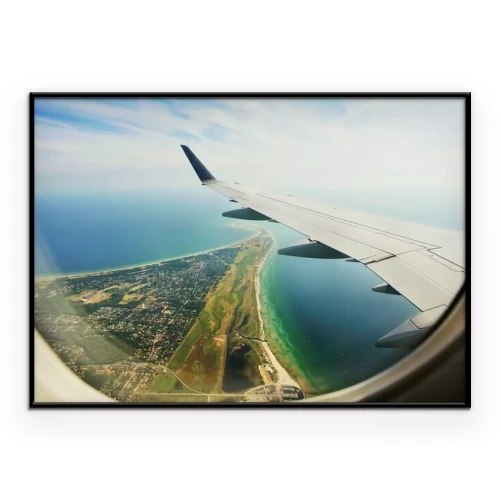 Poster  Vue de la péninsule et de l'aile depuis le hublot de l'avion