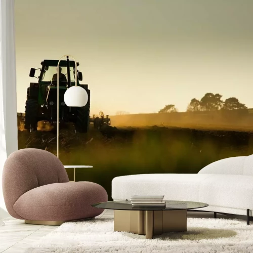 Papier peint  Un tracteur Coucher de soleil