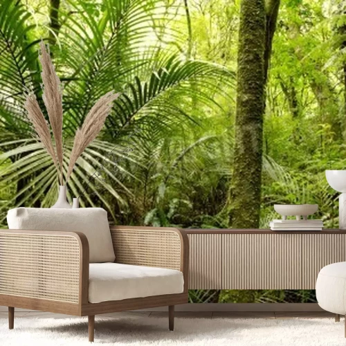 Papier peint  Nature verte et palmiers dans la forêt vierge