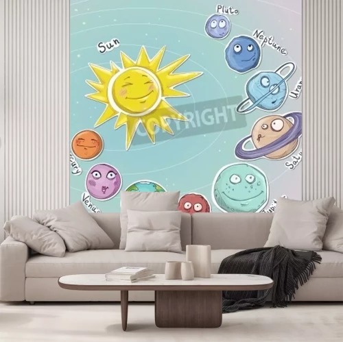 Papier peint  Planètes et soleil version dessin animé