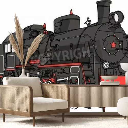 Papier peint  Train rouge et noir