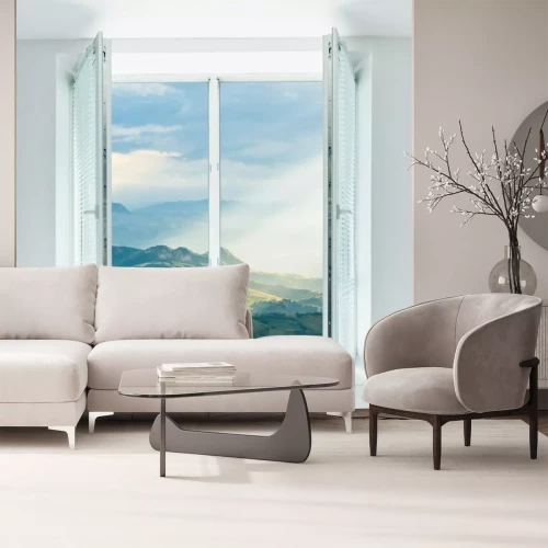 Papier peint  Fenêtre ouverte avec un paysage montagneux