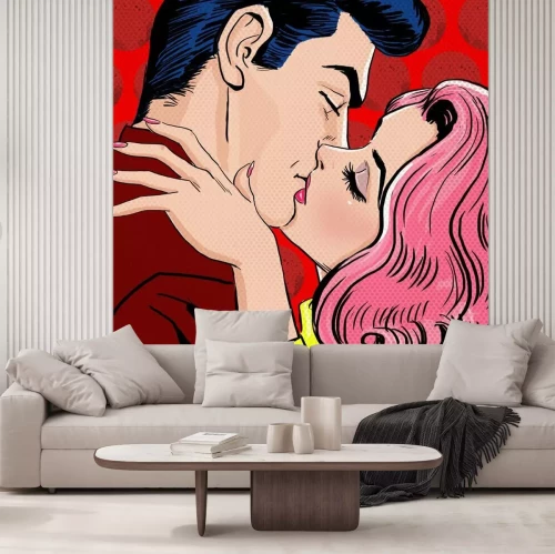 Papier peint  Un couple s'embrassant dans un style pop art