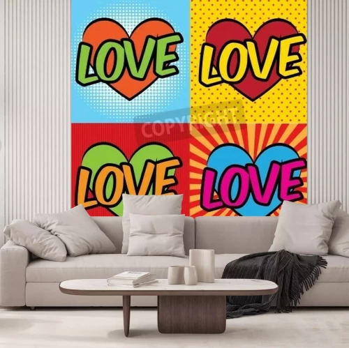 Papier peint  Image coeurs et inscription