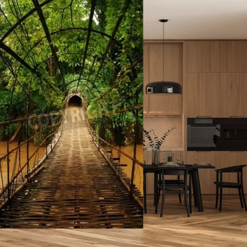 Papier peint  3D pont de corde jungle