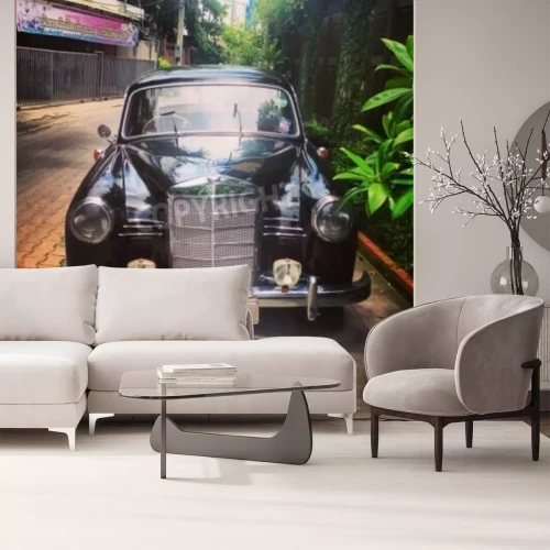 Papier peint  Vintage Mercedes Benz car parked in alley