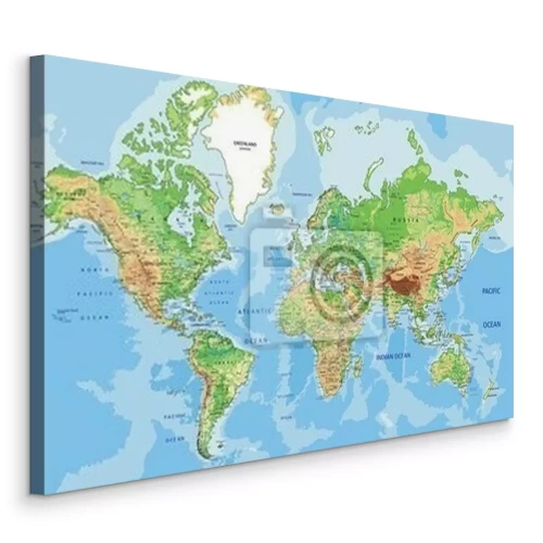 Tableau  Carte physique précise du monde