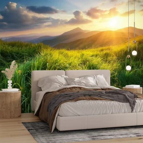 Papier peint  Vallée de montagne au lever du soleil