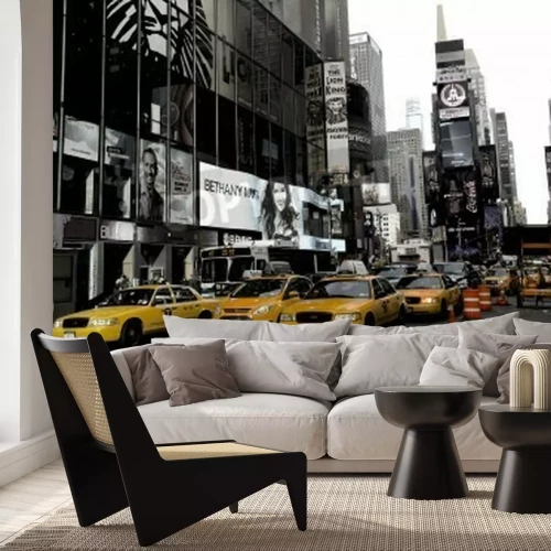 Papier peint  Taxis sur fond noir et blanc
