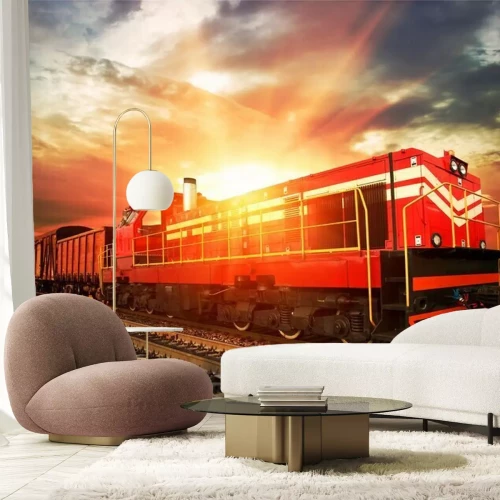 Papier peint  Trains et locomotives coucher de soleil