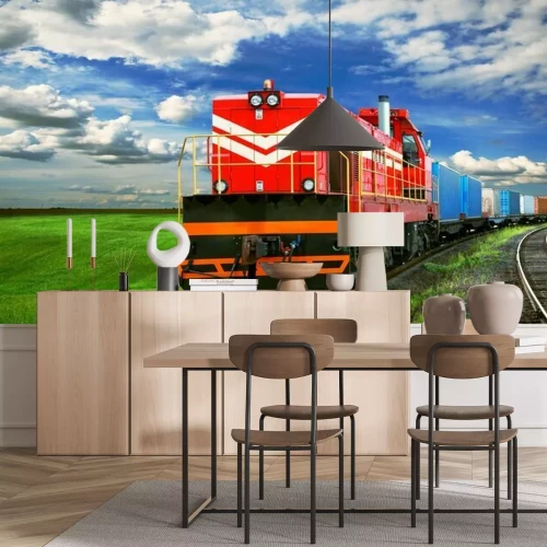 Papier peint  Train de marchandises dans un pré