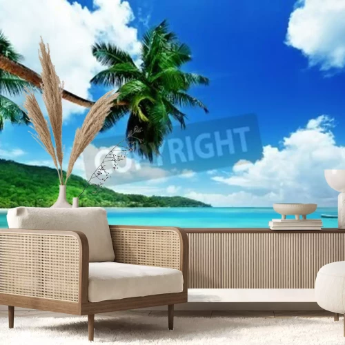 Papier peint  Plage tropicale avec des palmiers