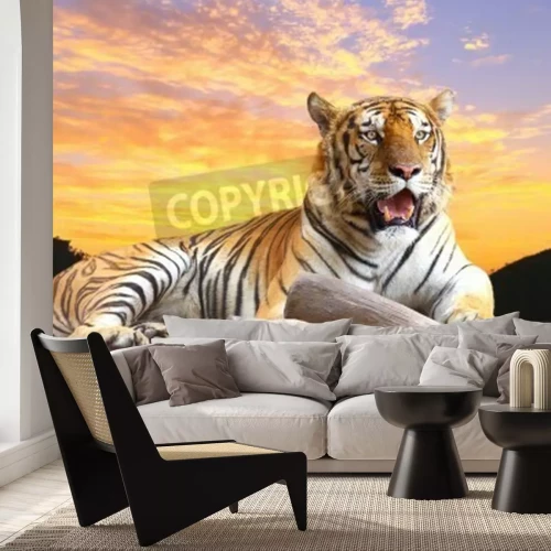 Papier peint  Paysage coloré avec un tigre