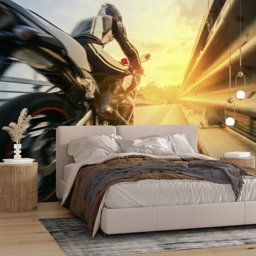 Papier peint  Motard rapide sur la route