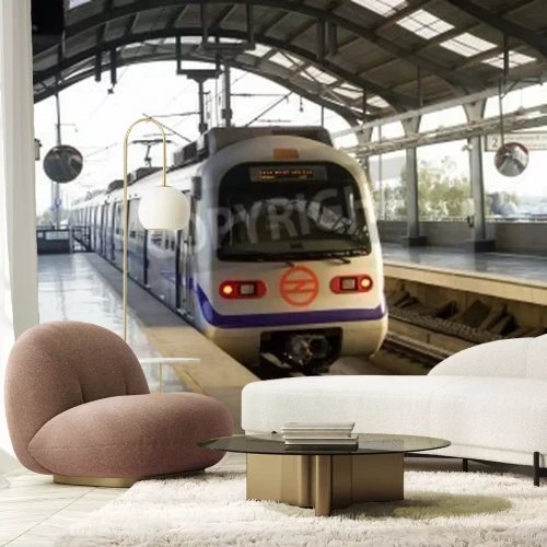 Papier peint  Train blanc moderne en gare