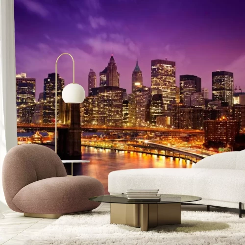 Papier peint  Panorama nocturne de New York avec le pont de Brooklyn
