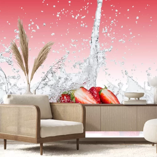 Sticker  Fresh Strawberries avec les projections d'eau