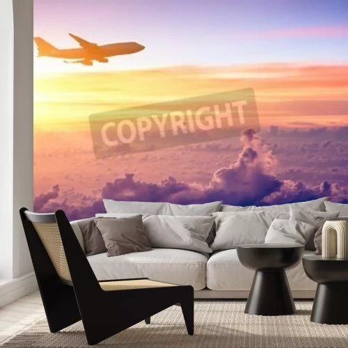 Papier peint  Avion ciel pastel