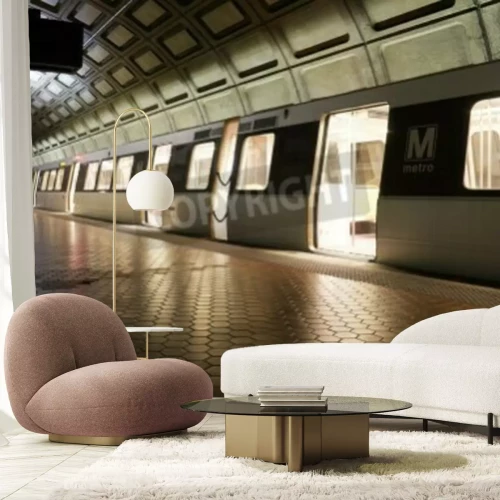 Papier peint  Train dans une station de métro sombre