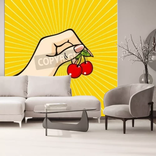 Papier peint  Cerises rouges style pop art