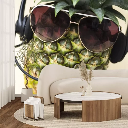 Sticker  Ananas dans des verres et des écouteurs