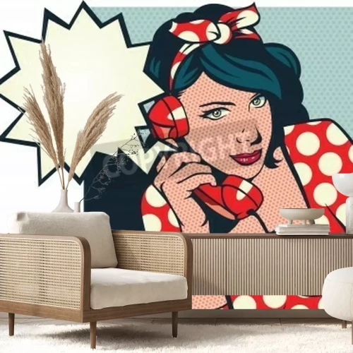 Papier peint  Rétro fille avec un téléphone