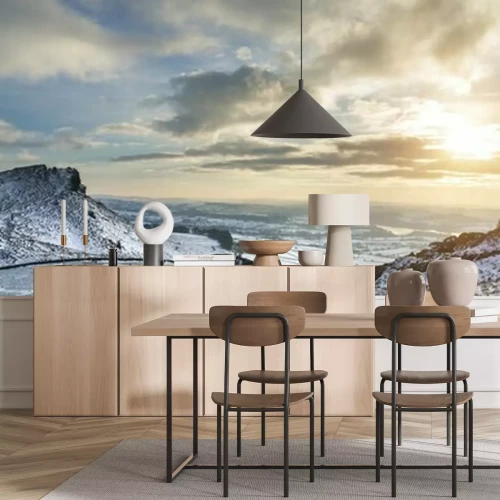 Papier peint  Panorama de montagnes avec de la poudre blanche