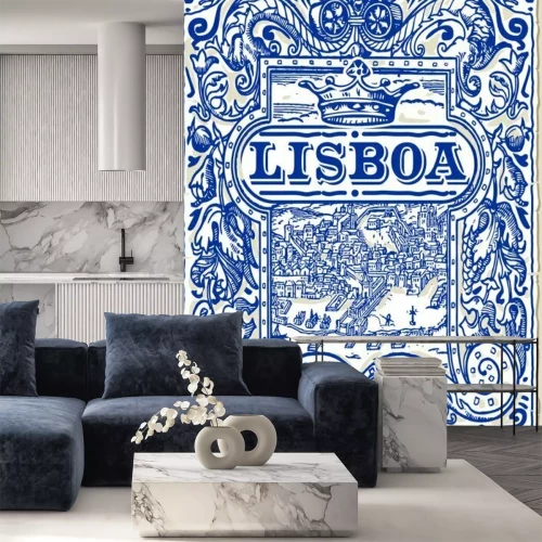 Sticker  Vieille illustration avec l'horizon de Lisbonne