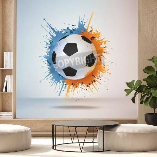 Papier peint  Dessin de ballon de foot sur une tache bicolore