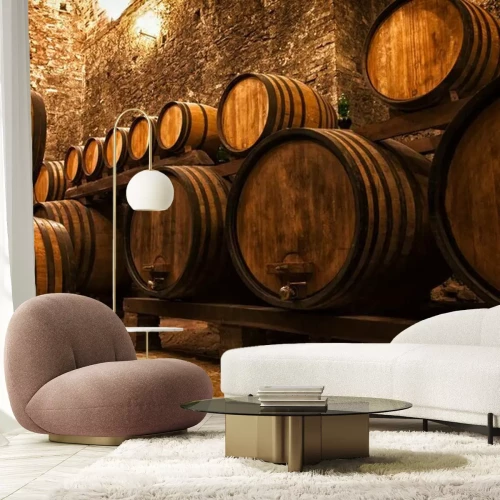 Papier peint  Cave remplie de tonneaux de vin en bois