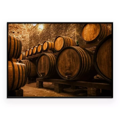 Poster  Cave remplie de tonneaux de vin en bois