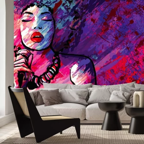 Papier peint  Portrait abstrait d'une chanteuse avec un micro