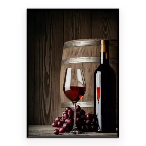 Poster  Du vin rouge et un tonneau en bois