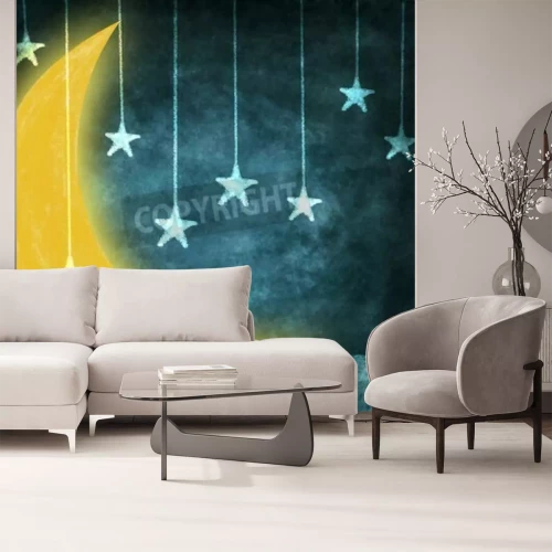Papier peint  Dessin avec des étoiles et la lune