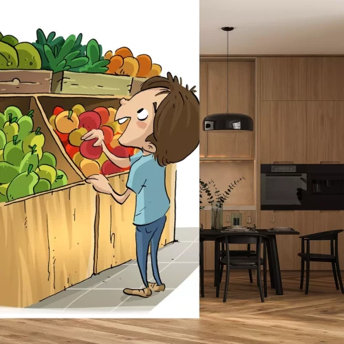 Sticker  niño del mercado en la Frutería