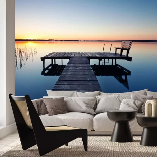 Papier peint  Passerelle banc bord du lac